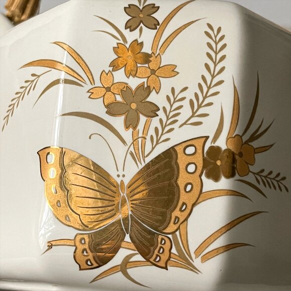 Vintage Japan OTAGIRI CHO-CHO Tea Set Gold Butterfly Floral Teapot and 4 Cups - Picture 5 of 7